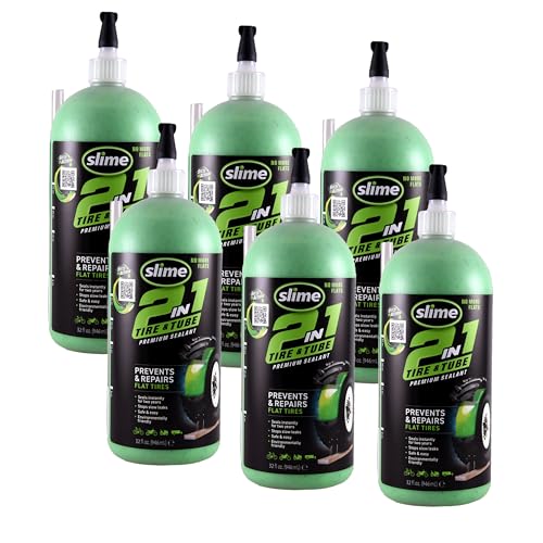 Slime 10194-6PK 2-in-1 Tire & Tube Sealant Puncture Repair Sealant, Premium, Prevent and Repair, Suitable for All Off-Highway Tires and Tubes, Non-Toxic, Eco-Friendly, 6 x 32 oz Bottles - style: 32 oz - 6pk
