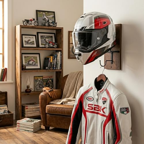 Motorcycle Helmet Holder Wall Mount, Helmet Hanger, Helmet Rack with Hook for Football Helmet, Bicycle Helmet, Hat, Cap, Sportswear and Motorcycle Accessories - color: Brown*1