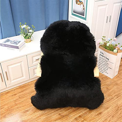 Real Genuine Sheepskin Rug Natural Fur Rug Sheep Skin Rugs Full Sheepskin Rugs Authentic Sheep Skin Throw Lambskin Seat Covers for Chairs Wool Seat Pad Cushion Black (2.3X3.28 ft) - color: 3