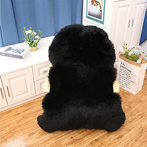 Real Genuine Sheepskin Rug Natural Fur Rug Sheep Skin Rugs Full Sheepskin Rugs Authentic Sheep Skin Throw Lambskin Seat Covers for Chairs Wool Seat Pad Cushion Black (2.3X3.28 ft) - color: 3