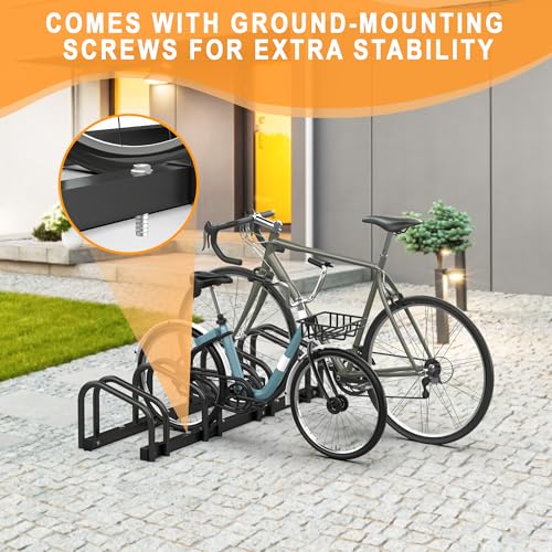 Ultrawall Bike Storage Rack for Garage, 4 Bikes Floor Bike Stand, Bicycle Parking Holder Stand for Indoor/Outdoor, Fit 22-28" Wheel Tire Width 2.1"