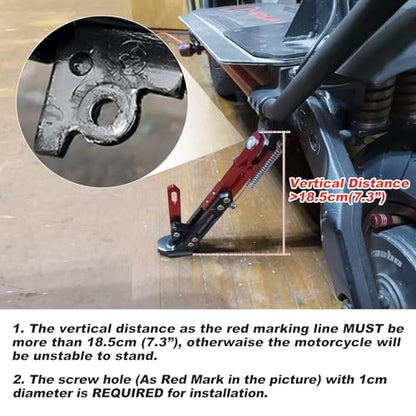 Universal Motorcycle Side Stand - PSLER Adjustable Aluminum Alloy Short Motorcycle Kickstand for Electric Scooter Motorbike Mini Pit Dirt Bike, Red