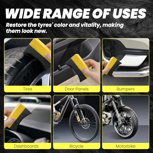 Tire Shine Gel & Wheel Cleaning Wax with Applicator Sponge, Long-Lasting Tire Dressing for Deep Black Wet Gloss Finish, UV Protection for Cars, Trucks, Motorcycles & RVs, 7oz/200g