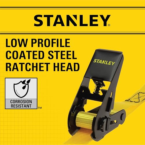 STANLEY S9500 Black/Yellow 1" x 10' Ratchet Straps - Light Cargo (300 lb Working Load / 900 lb Break Strength),4 Count (Pack of 6) - size: 1" x 10' (Pack of 6)