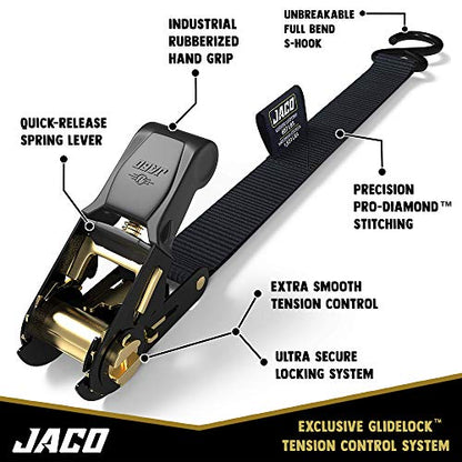 JACO Ratchet Tie Down Straps - 1 inch x 15 ft (Pack of 4) | 1,823 lbs (Black) - color: Black