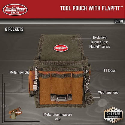 Bucket Boss - Tool Pouch with FlapFit, Pouches - Original Series (54140) , Brown