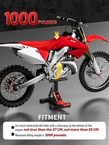 JFG RACING Motorcycle Dirt Bike Stand 1000Lbs Capacity Lift Jack Hoist Table Height Adjustable Lifting Stand Ideal for Dirt Pit Bike Repair&Maintainance,Dirt Bike Accessories - color: red