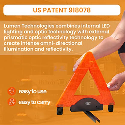Lumen Wand Reflective Warning Triangle with LED Lights for Road Safety Metal Base | Internal LED with External Reflectors Emergency Triangle for Car Breakdowns - size: Pack of 1
