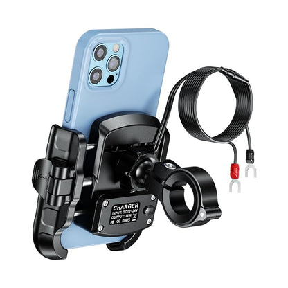 iMESTOU Aluminum Motorcycle USB Phone Mount Charger with USB C Fast Charge Port Compatible with 5.4"-7.2" Phones Up to 15mm Thickness, Fits for 12mm-32mm Handlebars, Works with 12-24V Motorcycles