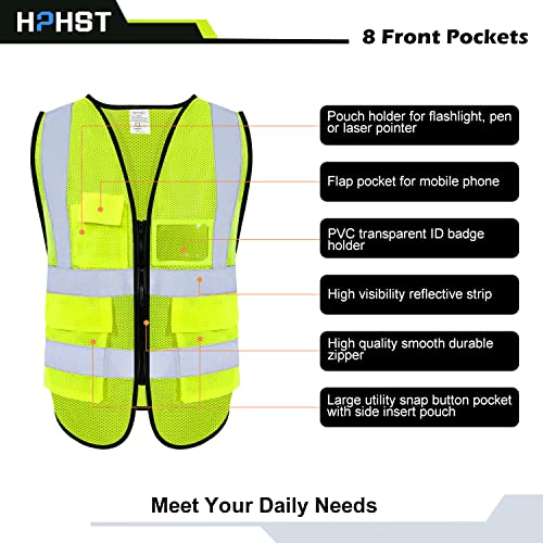 5 Pockets High Visibility Reflective Safety Vest,Zipper Front, Meets ANSI/ISEA Standards - color: Yellow-mesh, size: XX-Large