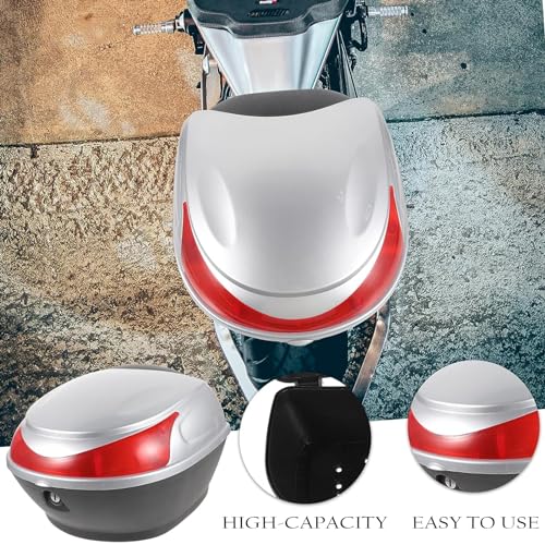 25L Motorcycle Tour Tail Box Scooter Top Case Trunk Luggage Box Lockable Storage Plastic Case with Mounting Hardware and Universal Mounting, Waterproof Motorcycle Top Box,Black - color: Black
