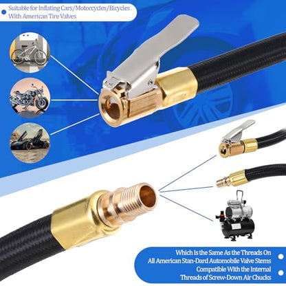 12'' Tire Inflator Hose Replacement, Tire Inflator Adapter with Presta Valve, Hose Connector for Air Compressor, High-Pressure Tube Car Motorcycle Maintenance Accessories