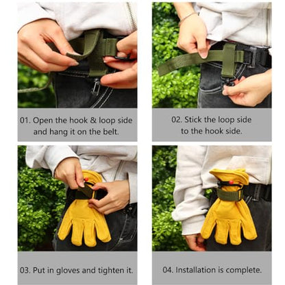 SagaSave Pack of 2 Tactical Gear Glove Holder Strap Heavy Duty Belt Keeper Clip Key Holder with 360° Rotating Buckle for Mountaineering, Hiking, Gardening, Work - color: Black