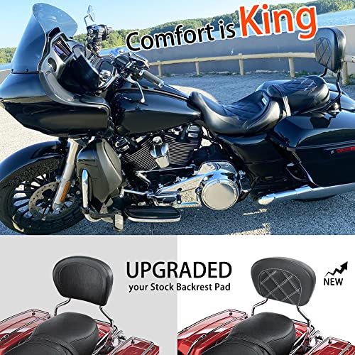 FOVPLUE Passenger Backrest Pad,Sissy Bar Pad for Harley Touring Electra Glide/Road Glide/Road King/Street Glide/Trike Freewheeler FLRT/FLHXXX, Double White Stitching - color: White