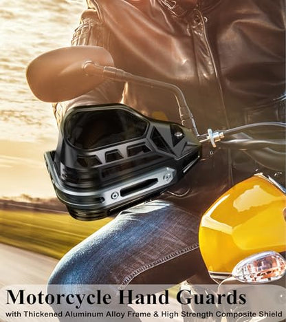 BRCOVAN Motorcycle Hand Guards with Thickened Aluminum Alloy Frame | High Strength Composite Shield, Brake & Clutch Friendly, Come with Mounting Accessories, Fit for 7/8" to 1-1/4" Handlebars