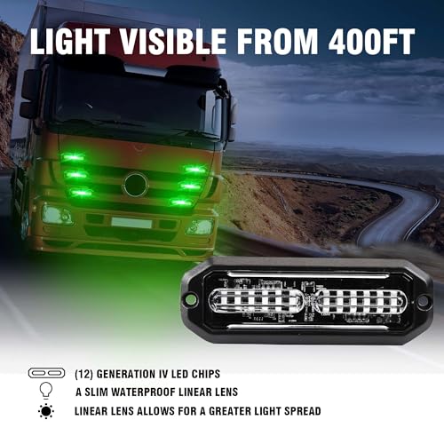 WINECO 8PCS LED Strobe Lights 12V Sync Feature Green 12LED Emergency Hazard Warning Lights with Strobe Controller for Trucks Vehicles ATV RV Cars Van - color: Green