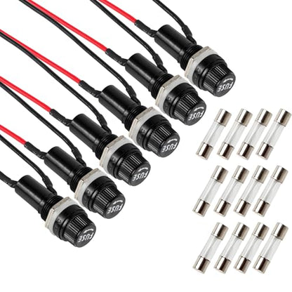 6pcs Panel Mounted Fuse Holder,with pre-Welded 18AWG Leads Measuring 6" Length,6 * 30mm 10A 250VAC / 15A 125VAC Equipped with 12pcs(6 * 10A+6 * 15A) Fast Blowing Glass Tube fuses - style: wired-6*30mm