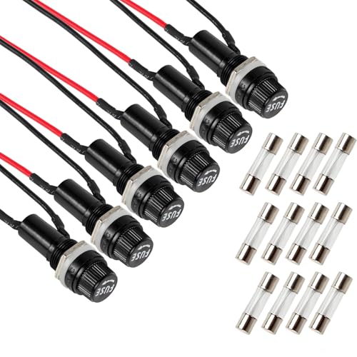 6pcs Panel Mounted Fuse Holder,with pre-Welded 18AWG Leads Measuring 6" Length,6 * 30mm 10A 250VAC / 15A 125VAC Equipped with 12pcs(6 * 10A+6 * 15A) Fast Blowing Glass Tube fuses - style: wired-6*30mm