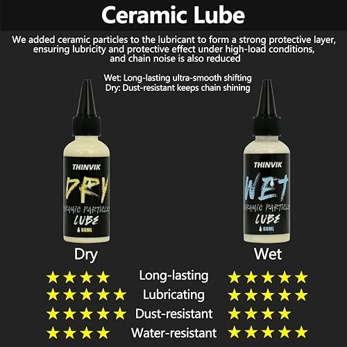 Thinvik Bike Lube and Cleaner Set with 500ml Chain Cleaner, 60ml Dry Lubricant and 4 Brush Tools for Cleaning Chains, Chainrings, Freewheel/Cassette(Dry Lube) - size: Dry Lube