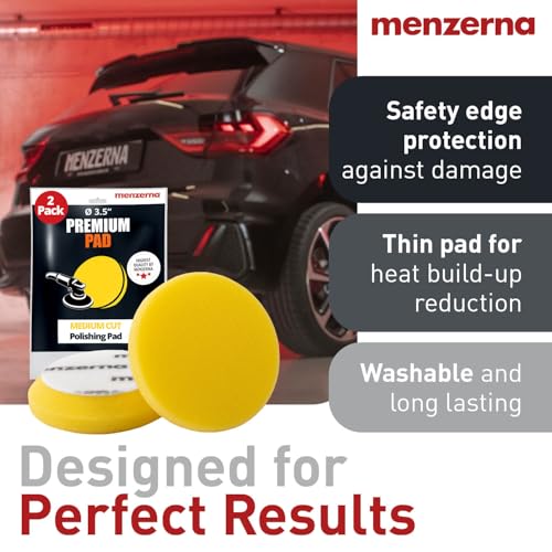 menzerna 3.5 Inch 2X Premium Polishing Pads Medium Cut for Medium Fine Polishing I Body Repair & Detailing Pads with Safety Edge & Velcro Attachment I Washable & Long Lasting - style: Medium Cut Pad
