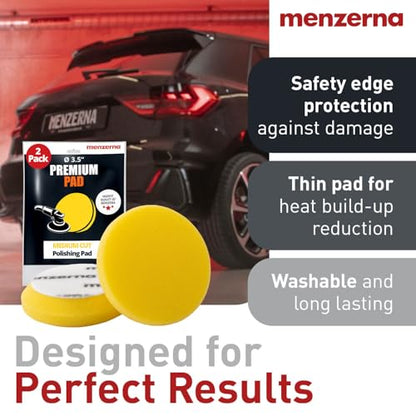 menzerna 3.5 Inch 2X Premium Polishing Pads Medium Cut for Medium Fine Polishing I Body Repair & Detailing Pads with Safety Edge & Velcro Attachment I Washable & Long Lasting - style: Medium Cut Pad