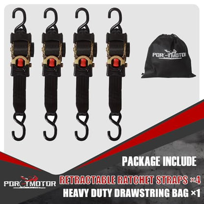 4 Pack Retractable Ratchet Straps (2" × 10'), 3000LBS Break Strength Self Retracting Ratchet Straps Heavy Duty Retractable Tie Down Straps for Motorcycle, Trailers, Boats, ATVs, UTVs - style: 2in x 10ft (Pack of 4)