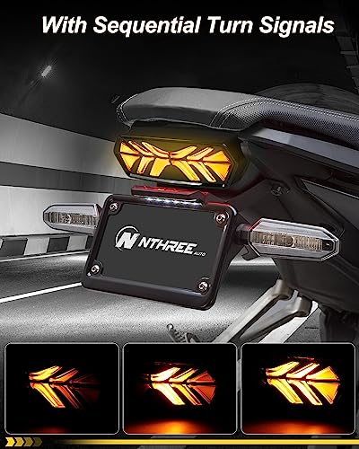 NTHREEAUTO LED Brake Tail Light Sequential Turn Signals Motorcycle Rear Taillight Compatible with Honda Grom MSX125 CB650F CB650R CBR650F CTX700N (Smoked Lens)