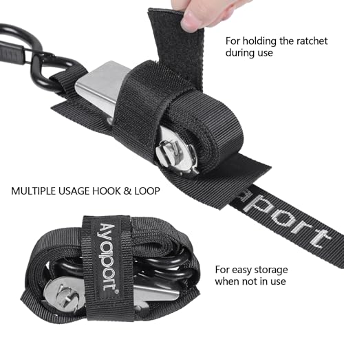 Ayaport Boat Tie Down Straps to Trailer (Stainless Steel Ratchet) 5 Feet, 2400lbs Break Strength Heavy Duty Ratchet Boat Straps, Boat Transom Straps Boat Trailer Accessories for Boating Safety, Black - size: 1" x 5' -Stainless