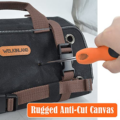 WELKINLAND Heavy-Duty Waxed Canvas Tool roll, 15-Pockets Tool Wrap Roll, 15L Tool Up Roll Bags, Tool Bag Roll, Tool roll organizer, Roll up tool bag organizer