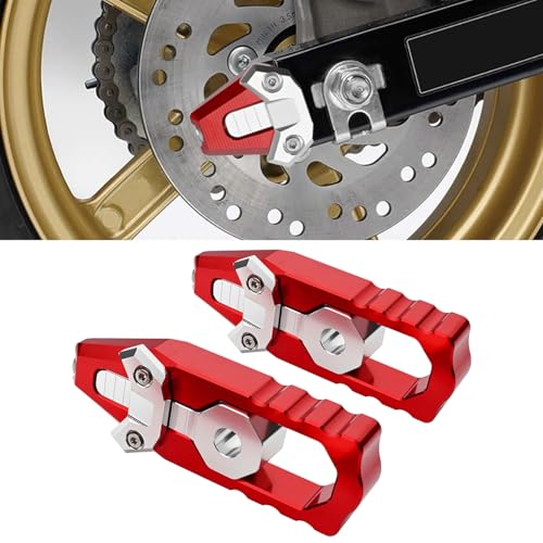 Canitu 2Pcs Red Swingarm Tensioner Axle Adjusters, Billet Aluminum Motorcycle Rear Axle Chain Spool Mods Chain Adjusters Adjusting Tool for Honda Grom 125 2014-2021 - color: RED