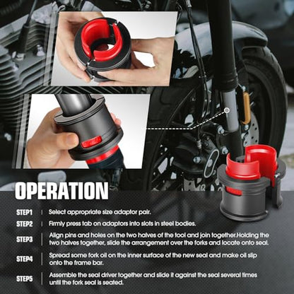 DNA MOTORING 14pcs Motorcycle Fork Seal Driver Set, Universal Fork Seal Driver Tool Kit on 35mm - 50mm, 35mm 36mm 40mm 41mm 42mm 43mm 45mm 46mm 47mm 48mm 49mm 50mm, TOOLS-00772