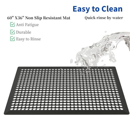 60" Anti Fatigue Large Rubber Floor Mat, Commercial Grade Grease Resistant Kitchen Mat with Drainage Holes for Restaurants,Bars,Commercial,Kitchens,Garages,Black(2 PCS) - size: 60"x36"-2PCS(Anti-Silp Mat)