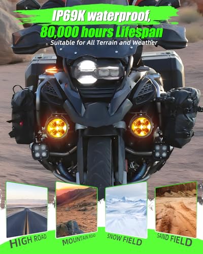 D035 Motorcycle Fog Lights LED Kit Strobe LED Driving Fog Lights 9 Modes Lights with Switch Brackets for ADV/Adventure Touring Sport E-bike ATV UTV Snowmobile - size: Pair 3.5 inch