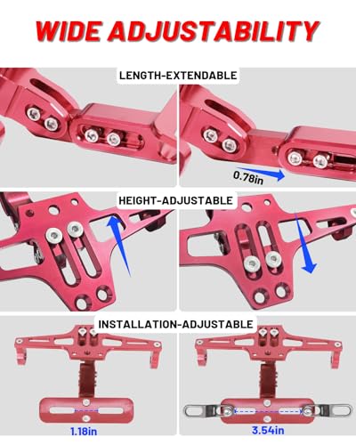 MDPROMCP Universal Motorcycle Fender Eliminator With LED Light CNC Aluminum License Plate Bracket (Red) - size: Red