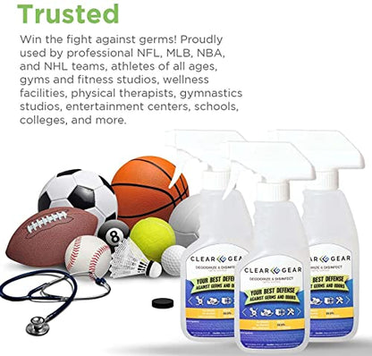 Clear Gear Disinfectant Cleaner, and Deodorizer For Sports Equipment, Gyms, and Fitness Centers - EPA-Registered, Hospital Grade, Made in USA - 1-Pack of 32 Oz Bottle Disinfecting Spray - size: 32 Fl Oz (Pack of 1)