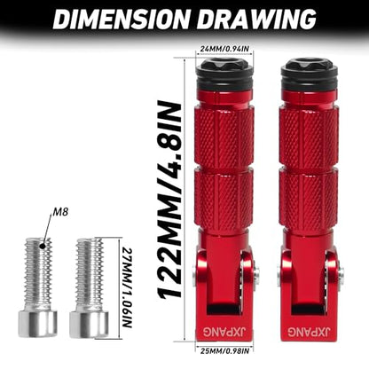 Universal Motorcycle Bicycle Folding Passenger Foot Pegs M8 Rearsets Rear Set Footrests Footpeg Foot Rest Peg Pedals For Bike Install Hole 8mm (A-ZDJT-012-Red) - color: A-ZDJT-012-Red