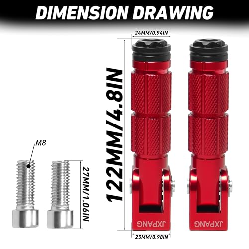 Universal Motorcycle Bicycle Folding Passenger Foot Pegs M8 Rearsets Rear Set Footrests Footpeg Foot Rest Peg Pedals For Bike Install Hole 8mm (A-ZDJT-012-Red) - color: A-ZDJT-012-Red