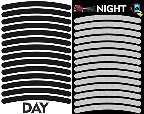 14pcs High Visibility Warning Reflective Stripes Rim Stickers Bike Bicycle Kit Decals Black Reflector Highly Night Safety Sign Visibility Universal Self - Adhesive D 54