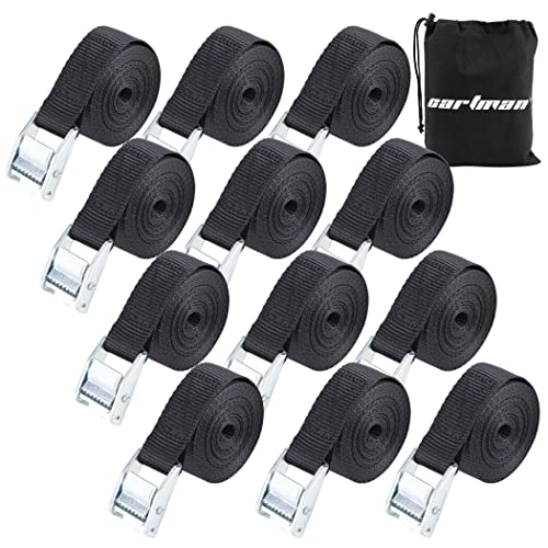 Cartman 1" x 12' Lashing Straps Cargo Tie-Down Strap Up to 600lbs, 12pk in Carry Bag, Black - color: Black, size: 12 PK