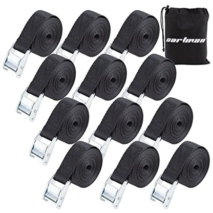 Cartman 1" x 12' Lashing Straps Cargo Tie-Down Strap Up to 600lbs, 12pk in Carry Bag, Black - color: Black, size: 12 PK