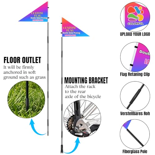 Personalized Bike Safety Flag with Pole - 6-Foot Adjustable Pole, Custom Safety Flag for Kids, Bicycles and Golf Carts (Triangular Flag 2-1PC) - color: Triangular flag 2 - 1PC