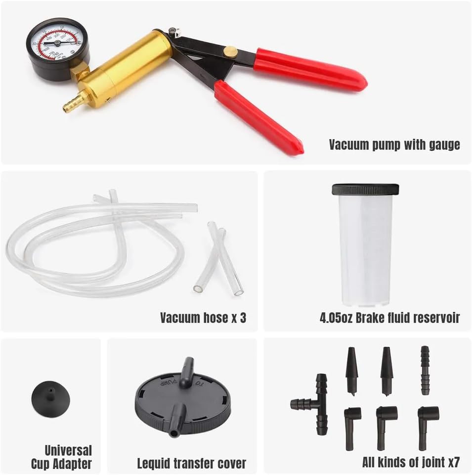 Brake Bleeder - Brake Bleeder Vacuum Pump Kit, Hand Vacuum Pump Automotive, Brake Pressure Bleeder Kit with Vacuum Pump, Cup Adapter, Hose Connectors, Brake Bleeder Valve Adapters