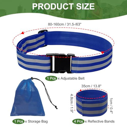 PATIKIL High Visibility Reflective Bands for Wrist Arm Ankle Leg, Adjustable Reflective PT Belt with Armbands & Storage Bag for Women Men Night Running Walking Cycling - color: Blue
