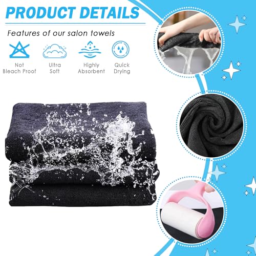 Puomue Black Salon Towels, Super Soft and Absorbent Microfiber Hair Towel for Salon, Bath, Spa, Pool and Home, 27 inch X 16 inch (Black - 24 Pack) - color: Black - 24 Pack
