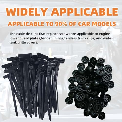 100 PCS Nylon Universal Cable Tie Buckle – Heavy Duty Self-Locking Zip Ties Holder with Pin & Button Design, Plastic Cable Ties Tool Fasteners Car Body, UV Resistant Zipties for Car Daily Auto Fixing - color: 100pcs Black
