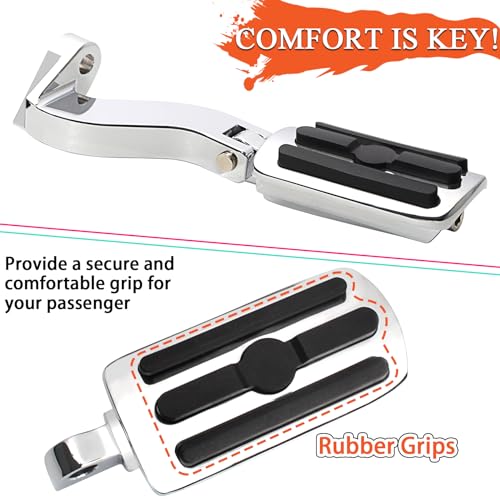 FOVPLUE Passenger Footpeg Kit, Chrome and Rubber Footrest + Passenger Pegs Mounting for Harley 1993-2025 Touring Road Glide FLT, Electra Glide FLHT, FLHS, Road King FLHR, Street Glide models, Chrome - color: For Chrome and Rubber