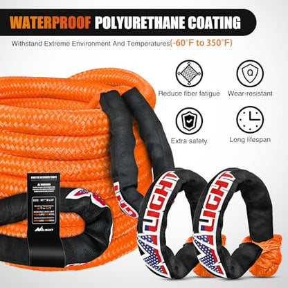 Nilight Kinetic Recovery Tow Rope Kit with 2 Soft Shackle 1" x 20ft Heavy Duty Offroad Tow Rope Snatch Strap Towing Strap kit 48,000LBS for UTV ATV SUV Truck Car Jeep Tractor - color: 1in x 20ft Rope+2 Pcs Soft Shackle