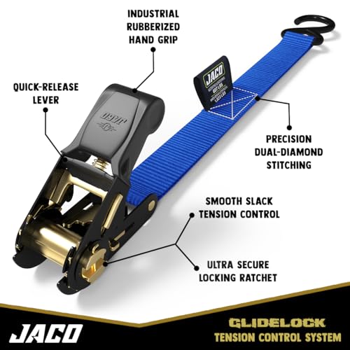 JACO Ratchet Tie Down Straps - 1 inch x 15 ft (Pack of 4) | 1,823 lbs (Blue) - color: Blue