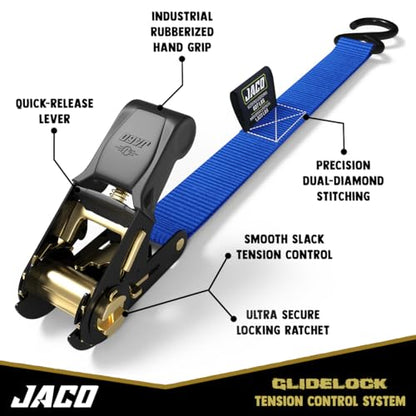 JACO Ratchet Tie Down Straps - 1 inch x 15 ft (Pack of 4) | 1,823 lbs (Blue) - color: Blue