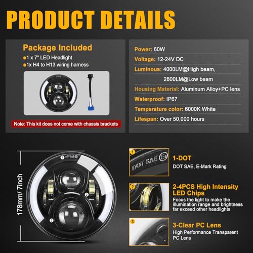 SUPAREE 7 Inch LED Motorcycle Headlight with Turn Signal: Black Motorcycle Headlight Compatible with Touring Road King Ultra Classic Electra Street Glide Tri Cvo Heritage Softail Slim Deluxe Fatboy